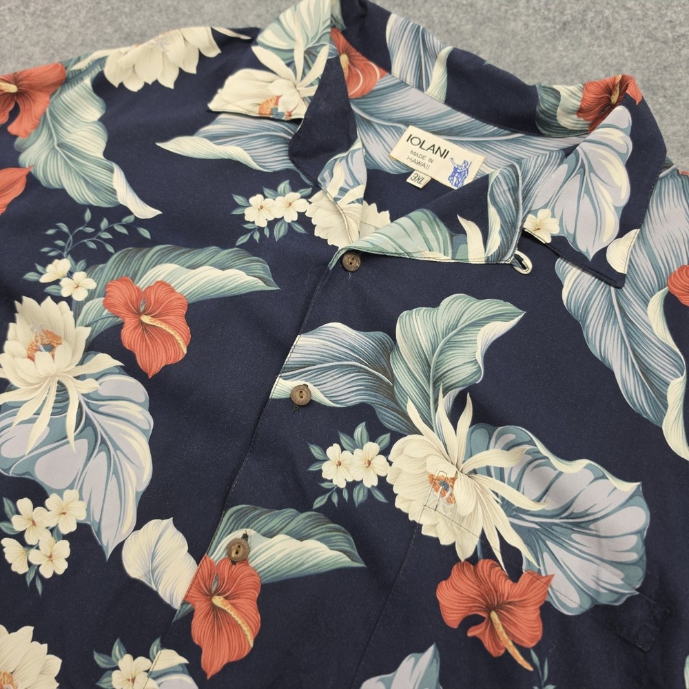 Iolani Mens  3XL Tropical Floral Short Sleeve Hawaiian Shirt Blue Floral USA
